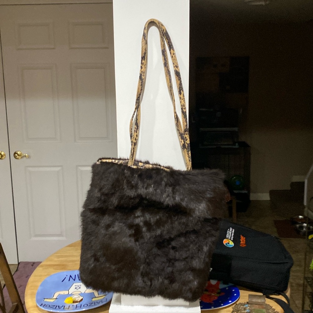 AUTH Brown Rabbit Fur shoulder bag/tote bag